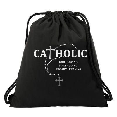 God Loving Mass Going Rosary Praying Catholic Drawstring Bag