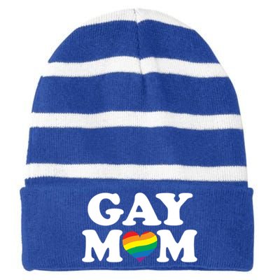 Gay Lesbian Mom Cute Fashion Rainbow Graphic Gift Striped Beanie with Solid Band