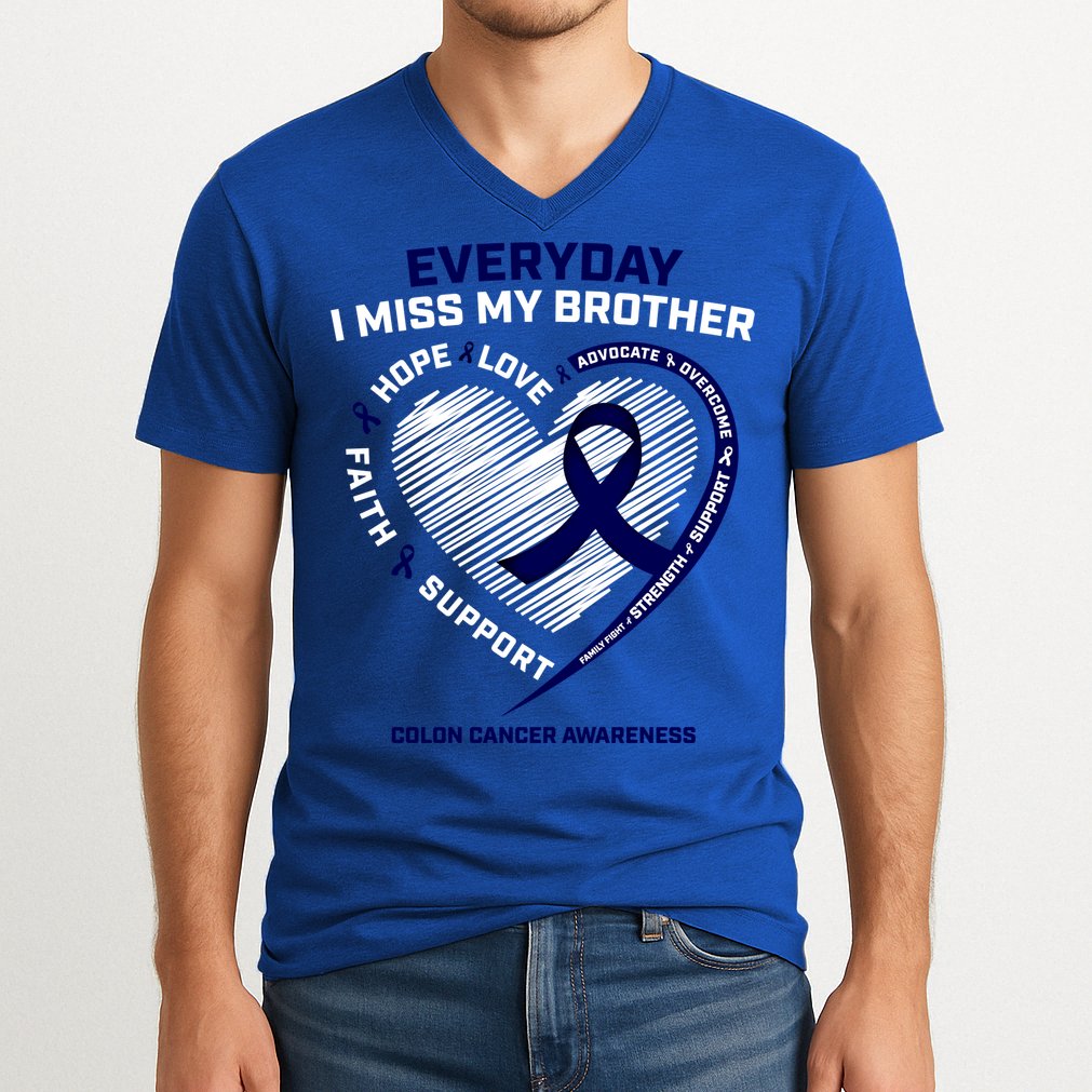 Gifts Loving Memory Gift Brother Colon Cancer Awareness Gift V-Neck T-Shirt