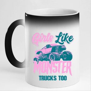 Girls Like Monster Trucks Too Gift Funny Big Monster Trucks Cool Gift 11oz Black Color Changing Mug