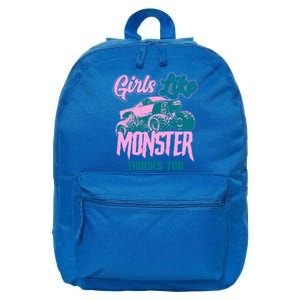 Girls Like Monster Trucks Too Gift Funny Big Monster Trucks Cool Gift 16 in Basic Backpack