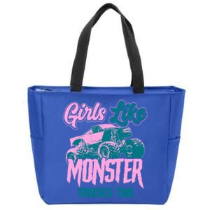 Girls Like Monster Trucks Too Gift Funny Big Monster Trucks Cool Gift Zip Tote Bag