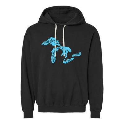 Great Lakes Michigan Detroit Michigan Great Lakes Garment-Dyed Fleece Hoodie