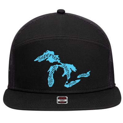 Great Lakes Michigan Detroit Michigan Great Lakes 7 Panel Mesh Trucker Snapback Hat