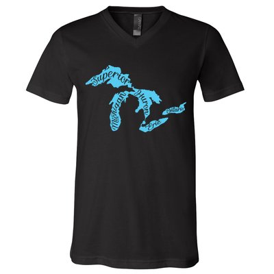 Great Lakes Michigan Detroit Michigan Great Lakes V-Neck T-Shirt