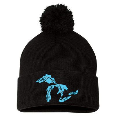 Great Lakes Michigan Detroit Michigan Great Lakes Pom Pom 12in Knit Beanie