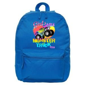 Girls Like Monster Trucks Too Girl Monster Truck Gift 16 in Basic Backpack