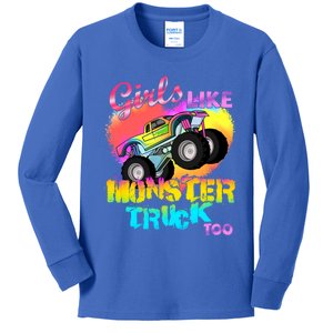 Girls Like Monster Trucks Too Girl Monster Truck Gift Kids Long Sleeve Shirt