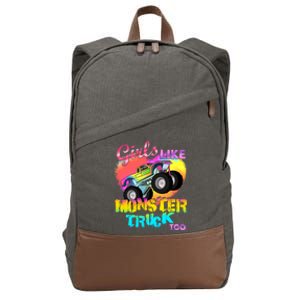 Girls Like Monster Trucks Too Girl Monster Truck Gift Cotton Canvas Backpack