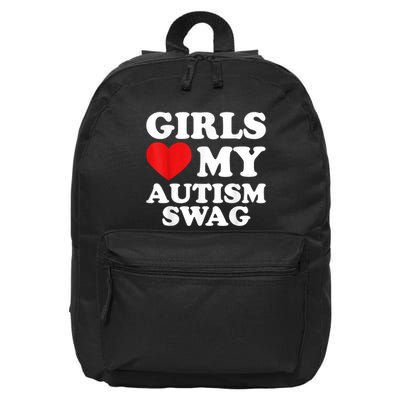 Girl Love My Autism Swag Funny Girl Heart Autism Awareness 16 in Basic Backpack