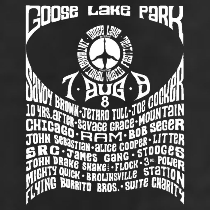Goose Lake Music Festival Michigan 1970 7 Panel Mesh Trucker Snapback Hat