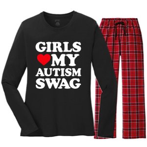 Girls Love My Autism Swag Funny Girls Heart Autism Awareness Women's Long Sleeve Flannel Pajama Set 