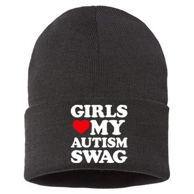 Girls Love My Autism Swag Funny Girls Heart Autism Awareness Sustainable Knit Beanie