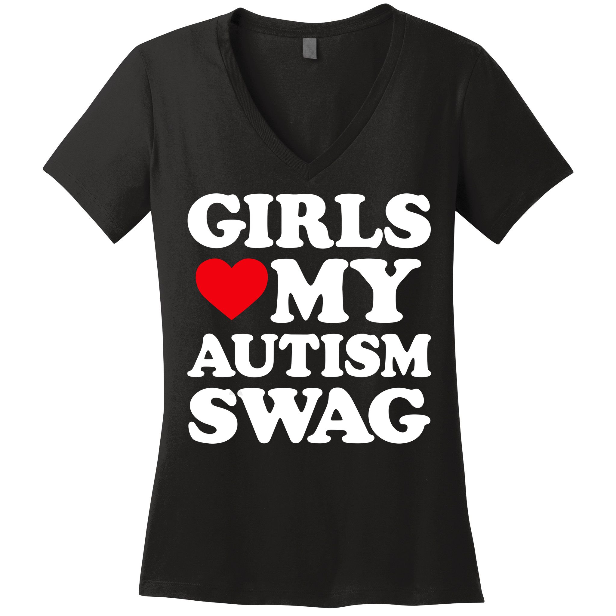 Girls Love My Autism Swag Funny Girls Heart Autism Awareness Women's V-Neck T-Shirt