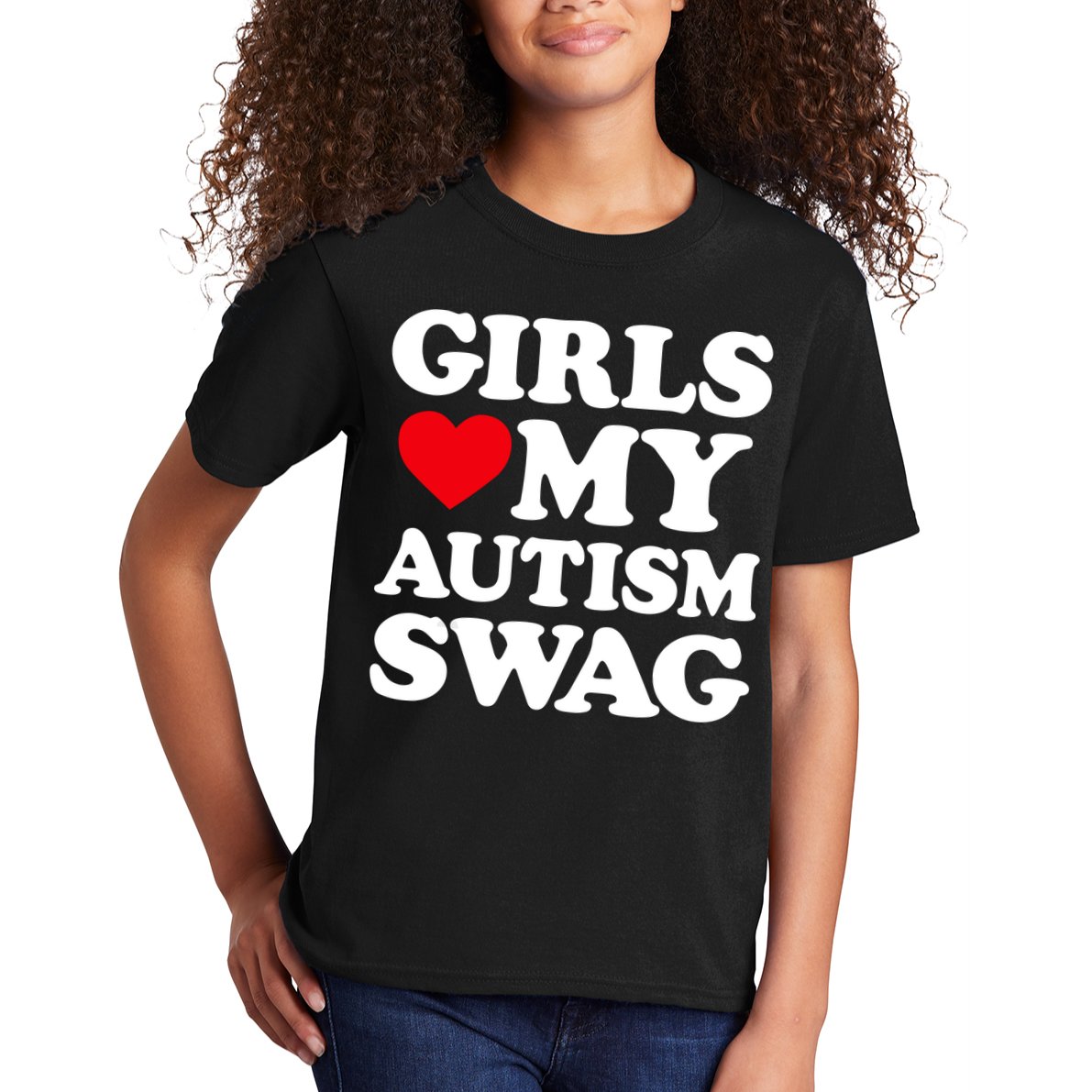 Girls Love My Autism Swag Funny Girls Heart Autism Awareness Kids T-Shirt