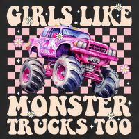 Girls Like Monster Trucks Too 7 Panel Mesh Trucker Snapback Hat