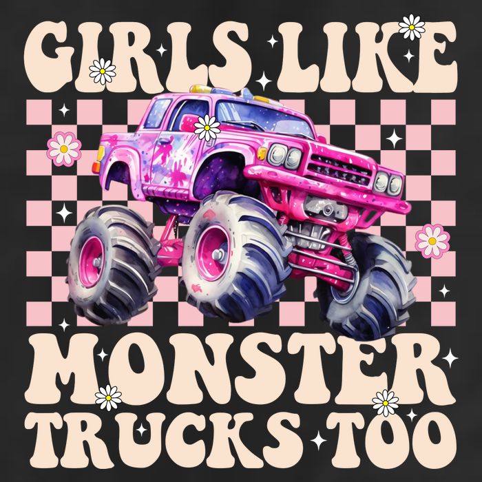 Girls Like Monster Trucks Too 7 Panel Mesh Trucker Snapback Hat