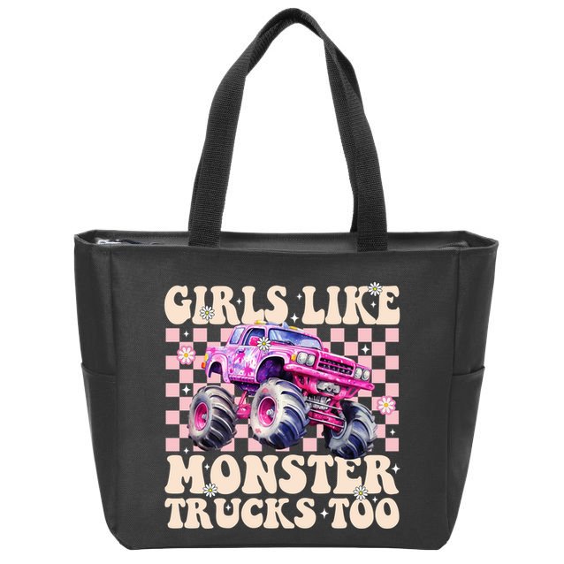 Girls Like Monster Trucks Too Zip Tote Bag