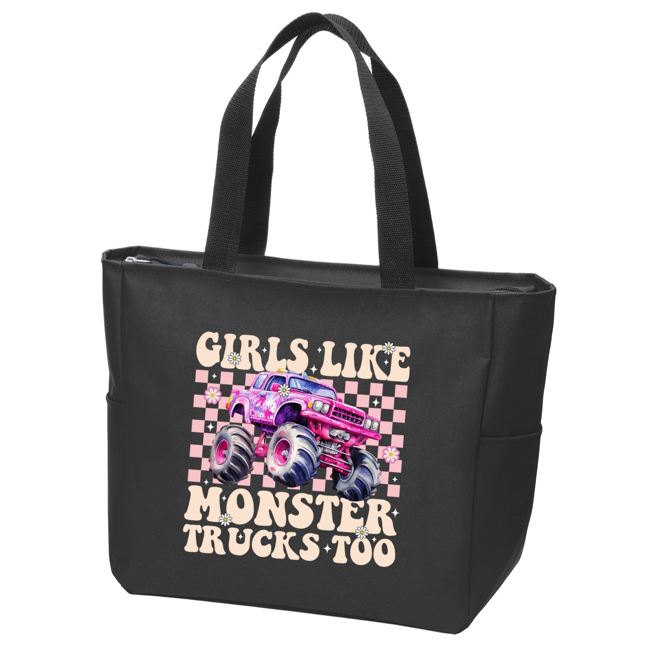 Girls Like Monster Trucks Too Zip Tote Bag