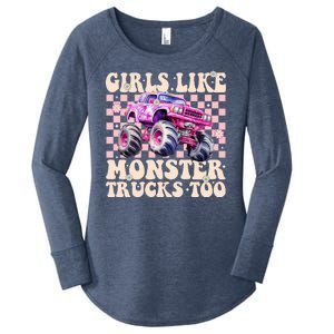 Girls Like Monster Trucks Too Women's Perfect Tri Tunic Long Sleeve Shirt