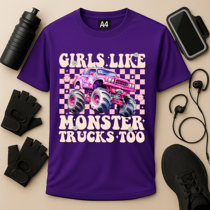 Girls Like Monster Trucks Too Cooling Performance Crew T-Shirt
