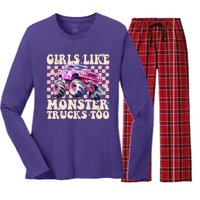 Girls Like Monster Trucks Too Women's Long Sleeve Flannel Pajama Set 