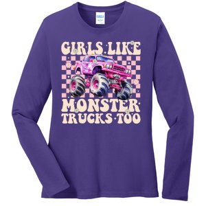 Girls Like Monster Trucks Too Ladies Long Sleeve Shirt