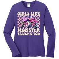 Girls Like Monster Trucks Too Ladies Long Sleeve Shirt