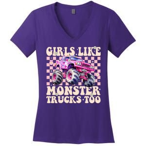 Girls Like Monster Trucks Too Women's V-Neck T-Shirt