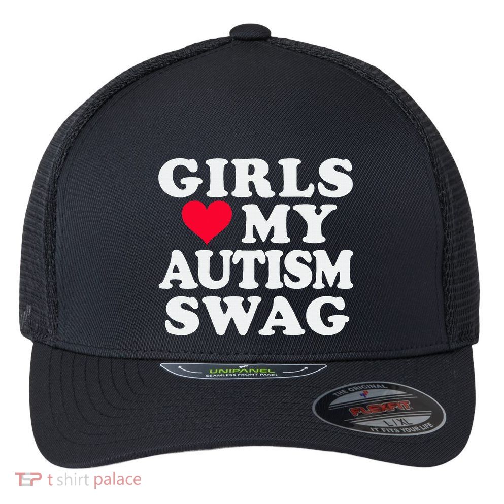 Girl Love My Autism Swag Funny Autistic Boy Awareness Flexfit Unipanel Trucker Cap