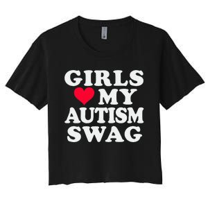 Girl Love My Autism Swag Funny Autistic Boy Awareness Women's Crop Top Tee