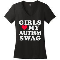 Girl Love My Autism Swag Funny Autistic Boy Awareness Women's V-Neck T-Shirt