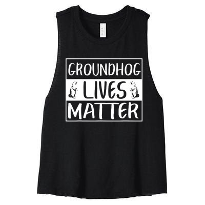 Groundhog Lives Matter Funny Woodchuck Women's Racerback Cropped Tank