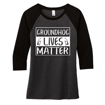 Groundhog Lives Matter Funny Woodchuck Women's Tri-Blend 3/4-Sleeve Raglan Shirt