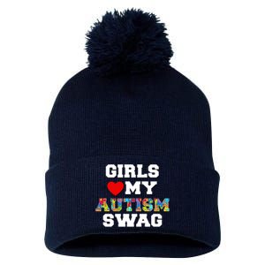 Girl Love My Autism Swag Pom Pom 12in Knit Beanie