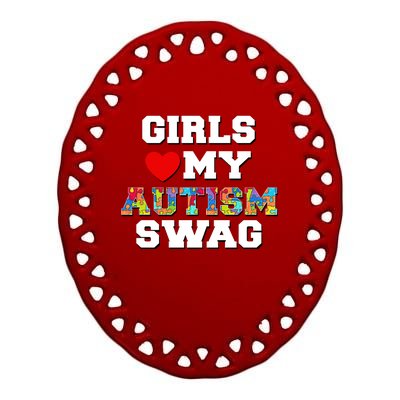 Girl Love My Autism Swag Ceramic Oval Ornament