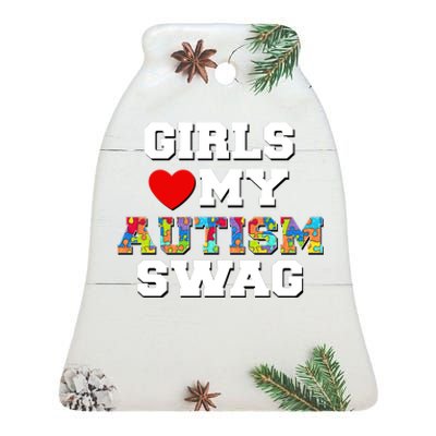 Girl Love My Autism Swag Ceramic Bell Ornament