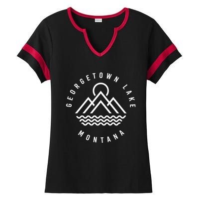 Georgetown Lake Mountains Montana Hiking Outdoors Minimal Gift Ladies Halftime Notch Neck Tee