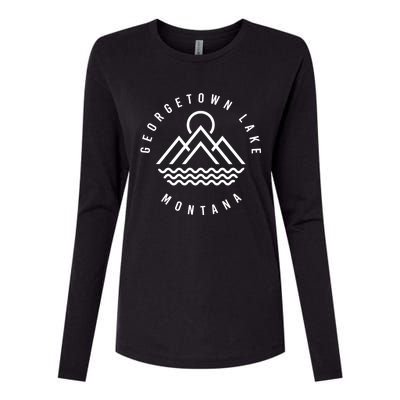 Georgetown Lake Mountains Montana Hiking Outdoors Minimal Gift Womens Cotton Relaxed Long Sleeve T-Shirt