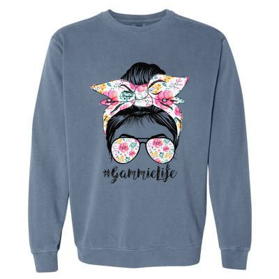 Gammie Life Messy Hair Bun Floral Women Mother's Day Garment-Dyed Sweatshirt