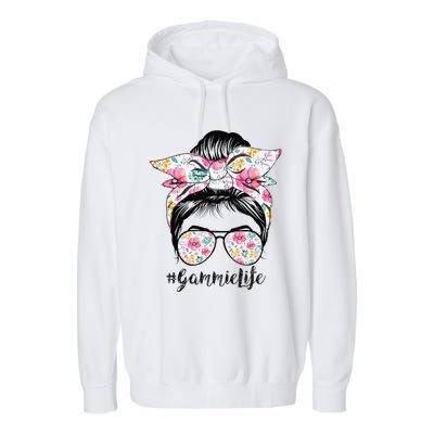 Gammie Life Messy Hair Bun Floral Women Mother's Day Garment-Dyed Fleece Hoodie