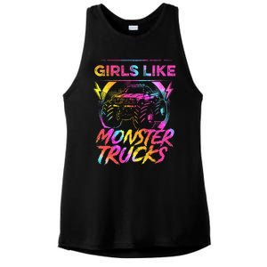 Girl Like Monster Trucks Too Girl Monster Truck Ladies PosiCharge Tri-Blend Wicking Tank