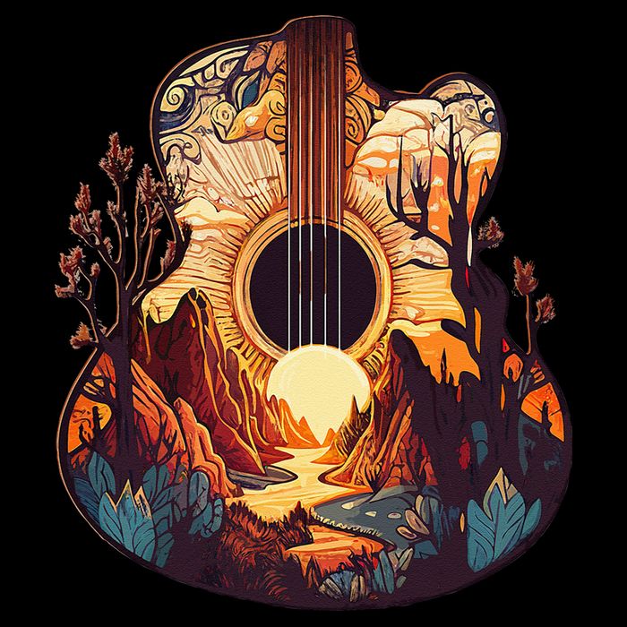 Guitar Landscape Music Lover Acoustic Guitar Player Graphic Impact Tech Backpack