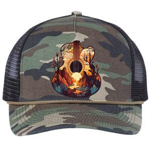 Guitar Landscape Music Lover Acoustic Guitar Player Graphic Retro Rope Trucker Hat Cap