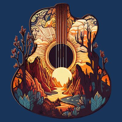 Guitar Landscape Music Lover Acoustic Guitar Player Graphic T-Shirt