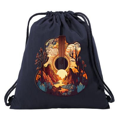 Guitar Landscape Music Lover Acoustic Guitar Player Graphic Drawstring Bag
