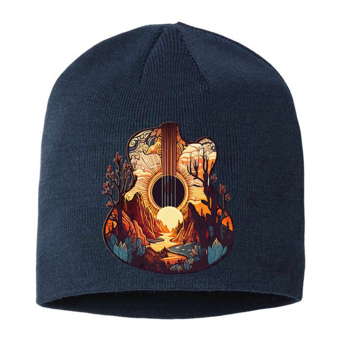 Guitar Landscape Music Lover Acoustic Guitar Player Graphic Sustainable Beanie