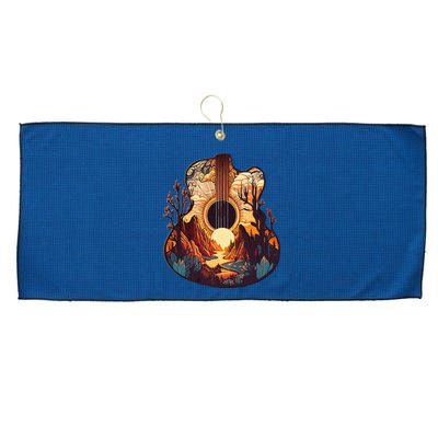 Guitar Landscape Music Lover Acoustic Guitar Player Graphic Large Microfiber Waffle Golf Towel