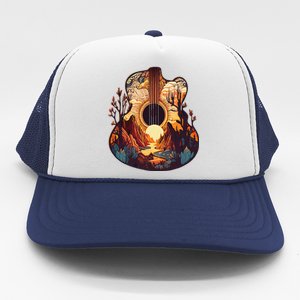 Guitar Landscape Music Lover Acoustic Guitar Player Graphic Trucker Hat