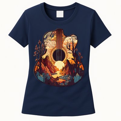 Guitar Landscape Music Lover Acoustic Guitar Player Graphic Womens T-Shirt
